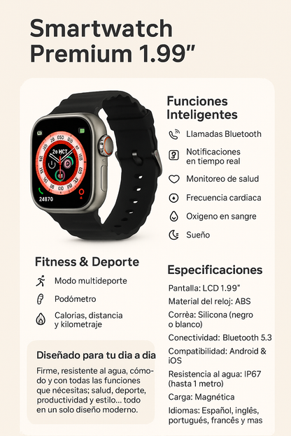 Smartwatch Ultra Pro - El Reloj Inteligente Más Completo Del Mercado [2 correas negro + blanco]