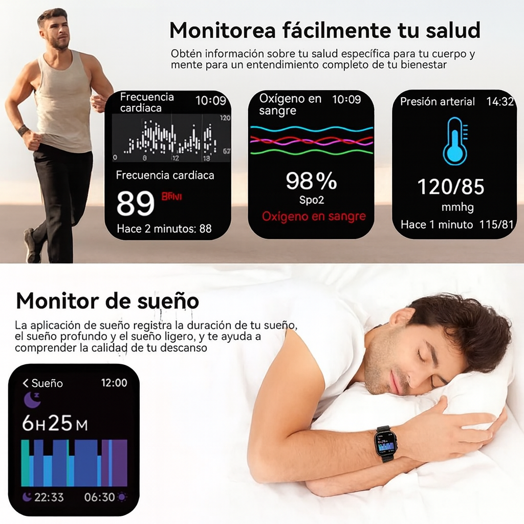 Smartwatch Ultra Pro - El Reloj Inteligente Más Completo Del Mercado [2 correas negro + blanco]